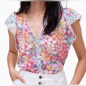 Kate Spade Floral Dot Burnout Top - XL